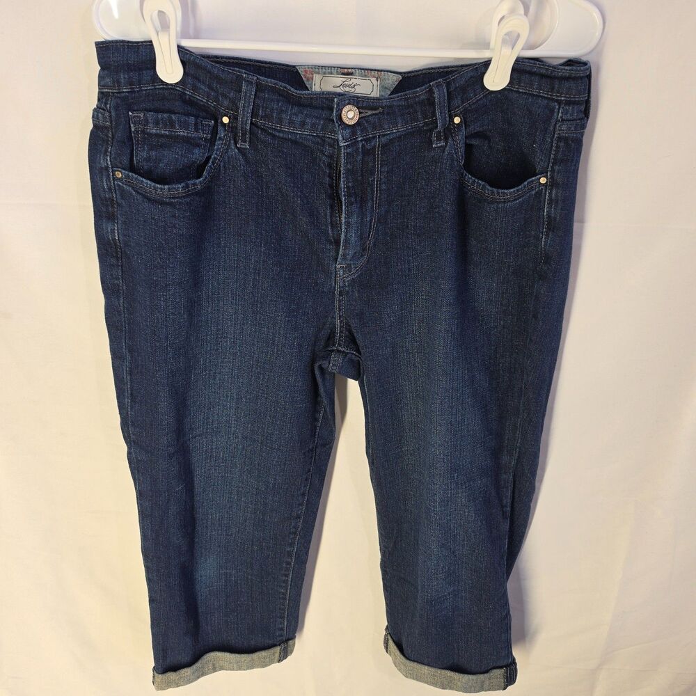 Levis Cuffed Denim Capri Jeans Flap Pockets Medium Dark Wash Stretch Womens 12